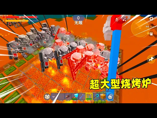 迷你世界: 超能力生存!建超大型烧烤炉,把1000个威震天放进去会怎样?